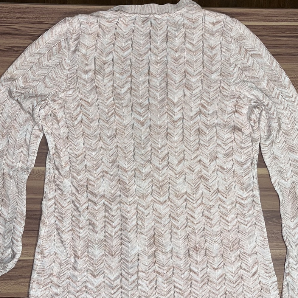 WHBM Chevron Pointelle beige open front long cardigan - Picture 5 of 16
